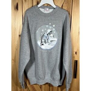 Vintage Disney Store Winter Snow Globe Pooh Eeyore Crewneck Sweatshirt Size Med